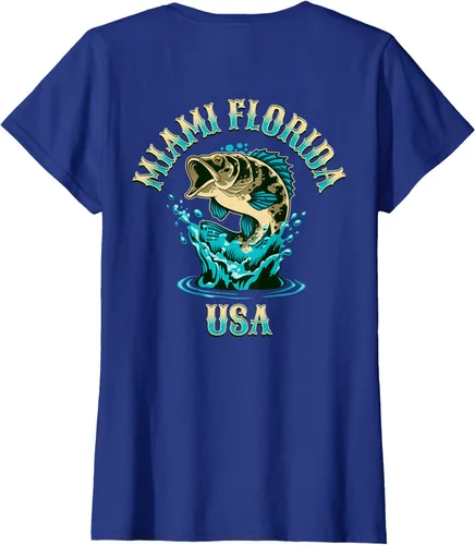 Vista 17 de Camiseta con diseño de pesca en la parte delantera y trasera de Miami Florida USA, Negro