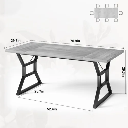 Vista 2 de GarveeHome Mesa de comedor grande de 70.9 pulgadas para 6, mesa de cocina rectangular con patas de metal resistentes, mesa de comedor de madera