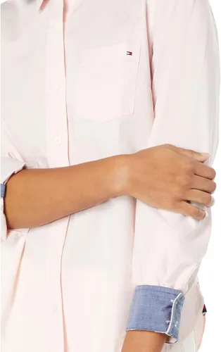 Vista 3 de Tommy Hilfiger Women's Solid Button Collared Shirt with Adjustable Sleeves