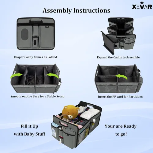 Vista 4 de Organizador de pañales para bebé con cambiador, organizador portátil de coche para artículos esenciales para recién nacidos, pañales y toallitas