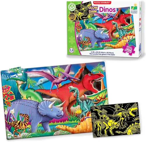 Vista 2 de The Learning Journey Puzzle Doubles que brilla en la oscuridad – Dinos – Rompecabezas preescolar de 100 piezas que brilla en la oscuridad