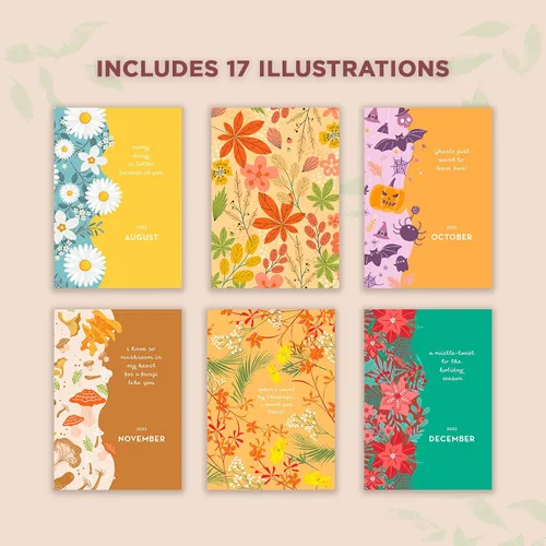 Vista 3 de Kokonote Blummen 2023 - Diario de 6.3 x 7.8 pulgadas 6.5 x 7.9 in Agenda académica con calcomanías Papelería de flores lindas