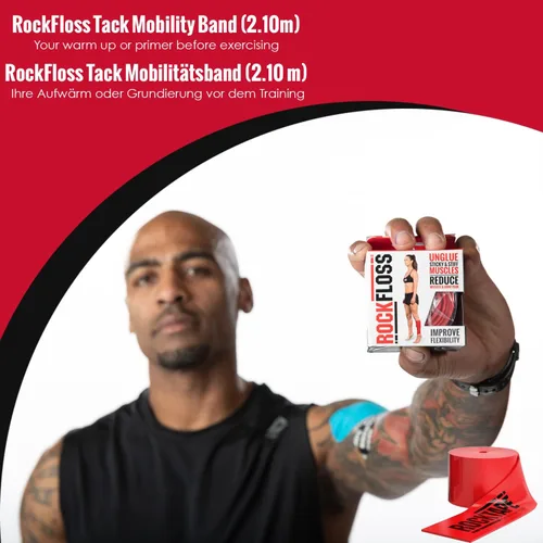 Vista 3 de Rocktape RockFloss Tack - Banda de movilidad, recuperación muscular de compresión, hilo dental para dolor muscular, 2 y 4 pulgadas de ancho, rojo