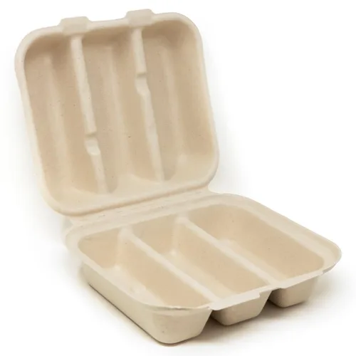 Vista 2 de World Centric - TO-SC-T3 Contenedores 100% compostables para llevar, hechos de fibra vegetal sin blanquear, contenedores de 3 compartimentos