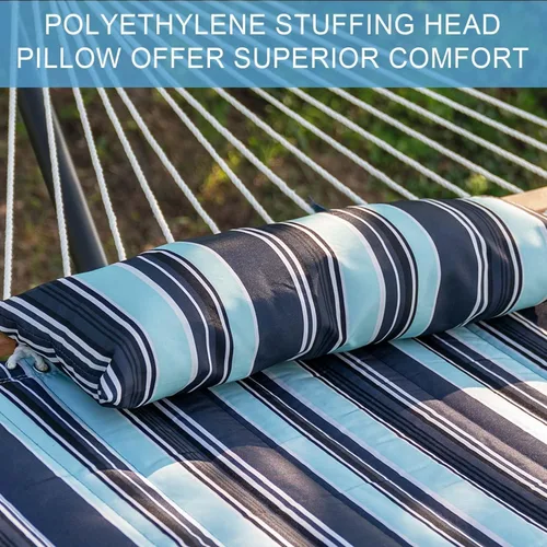 Vista 4 de Lazy Daze Hammocks - Hamaca doble de tela acolchada de 12 pies con barras de suspensión y almohada desmontable, capacidad de carga de 450 libras