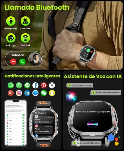 Vista 7 de Reloj inteligente militar para hombre con GPS incorporado con linterna LED y brújula, relojes inteligentes tácticos AMOLED de 2.13