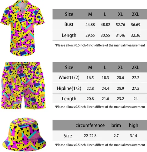 Vista 7 de Conjunto deportivo de 2 piezas para hombre, camisa hawaiana, pantalones cortos, camisa con botones y pantalones cortos con sombreros de pescador
