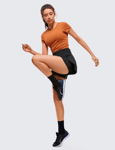 Vista 3 de CRZ YOGA Pantalones cortos de correr 2 en 1 de cintura alta para mujer, 3 pulgadas, transpirables, atléticos, para tenis, gimnasio, entrenamiento