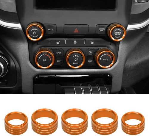 Vista 8 de RAZPOY Consola central de aire acondicionado de CA interruptor de radio, anillo de decoración interior accesorios para Dodge RAM 2018-2022, aleación