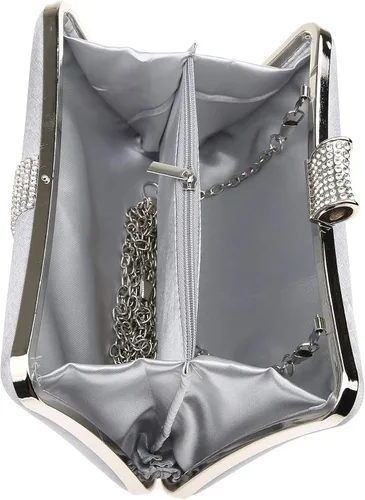 Vista 8 de DA BODAN Bolso de mano Jane de satén con diamantes de imitación para mujer para noche novia graduación fiesta bolso cruzado con cadena