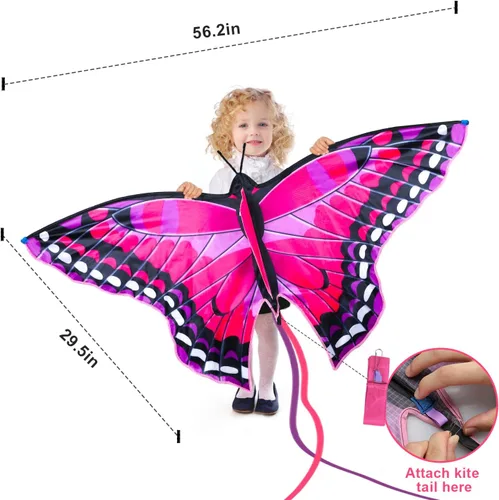 Vista 8 de TOY Life Cometa de mariposa para niños, fácil de volar, cometa grande para niños, cometas para niños y adultos, fácil de volar, cometas grandes