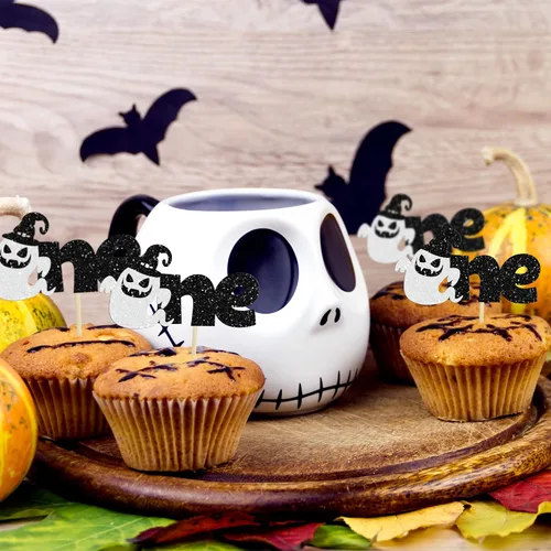 Vista 7 de 24 piezas de decoración de magdalenas Ghost One con purpurina para Halloween, fantasma, para magdalenas, decoración de magdalenas, fantasma, uno