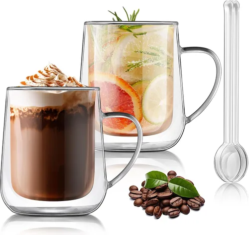 Vista 8 de Joeyan Vaso aislado de doble pared, vasos de vidrio de cóctel de cerveza de 15 onzas, vasos altos para beber, batido de borosilicato de doble forro