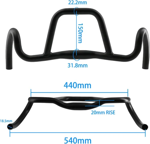 Vista 2 de Manillar de Bicicleta de Drop de Aleación de Aluminio Redondo, Manillar de Gravel de 31.8 de Diámetro, 440mm-540mm, Altura de Sumidero de 20mm