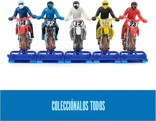 Vista 6 de Supercross, Auténtico paquete de 5 motocicletas fundidas a escala 1:24 con figura de jinete, moto de juguete para niños y coleccionistas a partir