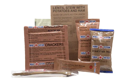 Vista 6 de MRE STAR Survival - Caja de comidas de emergencia listas para comer con accesorios y FRH, embalaje compacto y ligero, vida útil prolongada, 12