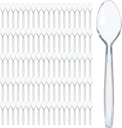 Vista 7 de Prestee Paquete de 100 cucharas de plástico transparente a granel, cucharas de plástico resistentes de 6 pulgadas para bodas, fiestas y eventos