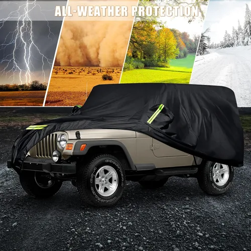 Vista 6 de Fundas impermeables de automóvil de repuesto para Jeep Wrangler 1987-2006 de 2 puertas, 6 capas para todo tipo de clima, ajuste personalizado