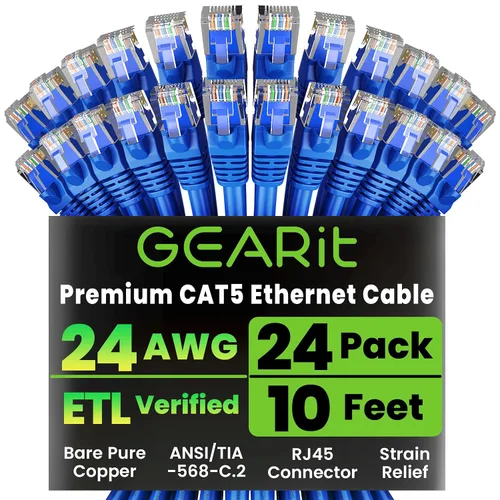 Vista 14 de GEARIT Paquete de 24 cables de conexión Ethernet Cat5e de 1 pie - Cable de red LAN RJ45 sin enganches, color negro