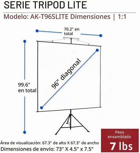 Vista 2 de Akia Screens Pantalla de proyector portátil 2 en 1 de 96 pulgadas con soporte y bolsa de transporte, trípode o montaje en pared, compatible