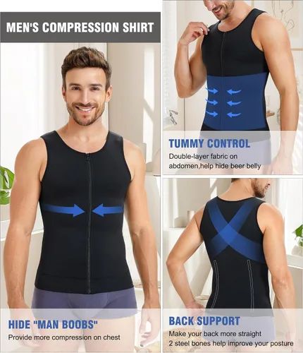 Vista 3 de Eleady Compression Shirts for Men Zipper Vest Body Shaper Slimmer Undershirts