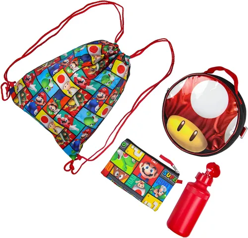 Vista 5 de Super Mario - Mochila con bolsa de almuerzo desmontable de 16 pulgadas, juego de 5 piezas, Color múltiple, Mochila