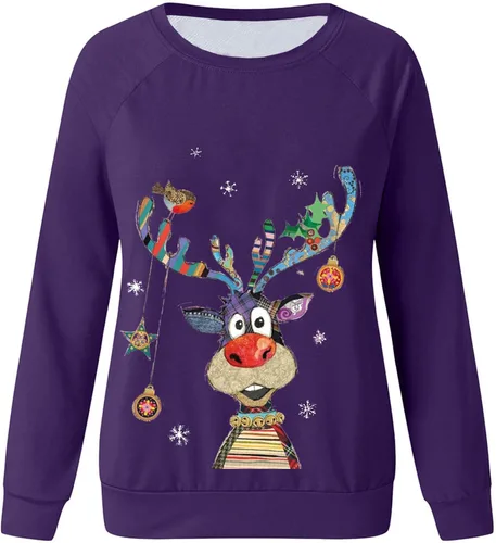 Vista 3 de Sudaderas de invierno para mujer, a la moda, linda sudadera fea de Navidad, talla grande, sudadera con cuello redondo