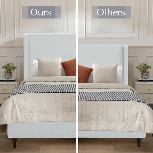Vista 7 de Boucle - Cama de cabecera alta tamaño Queen, base de cama tapizada con cabecera de 54 pulgadas de alto, listones de madera resistentes y marco