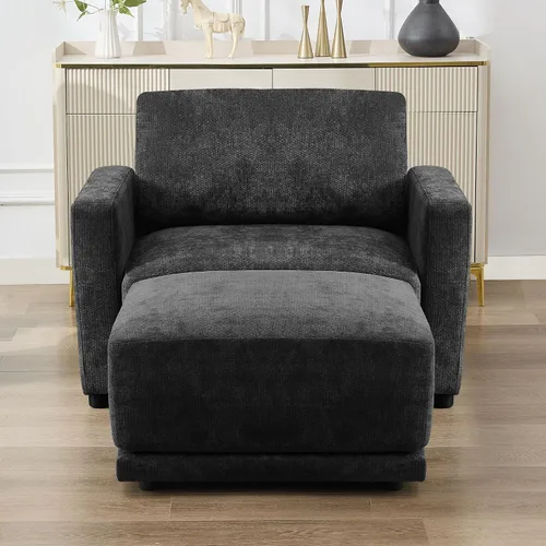 Vista 26 de Sofá modular en forma de L de 110.6 pulgadas, sofá modular de asiento profundo con otomana móvil, sofás gruesos de 4 asientos de gran