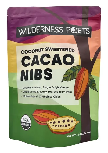 Vista 9 de Wilderness Poets, Plumas de cacao orgánico (endulzadas con néctar de coco) - 100% reliquia peruana (variedad criollo), 8 onzas, 8.01 oz