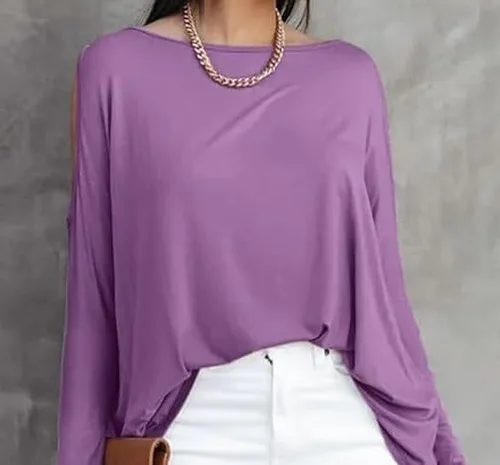 Vista 5 de ONDIAN Women's Cold Shoulder Long Sleeve Tunic Tops Loose Casual Off Asymmetrical Oversized Shirts Blouses Boat Neck Tunics