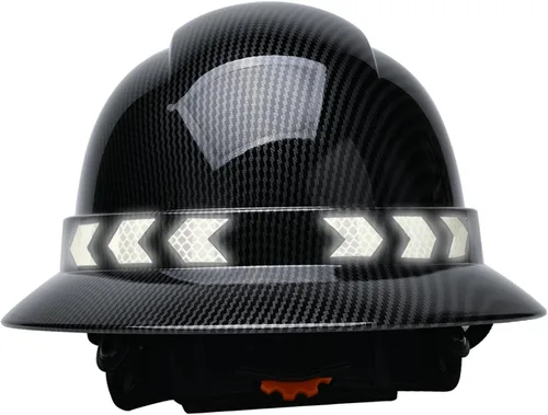 Vista 4 de Casco de ala completa Nsteky con franja reflectante, Casco de trabajo de construcción de seguridad con franja reflectante B NegroA