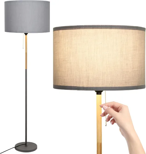 Vista 9 de Lámpara de pie para dormitorio, lámparas de pie de granja para sala de estar, lámpara de poste de mediados de siglo, pantalla de lámpara de lino