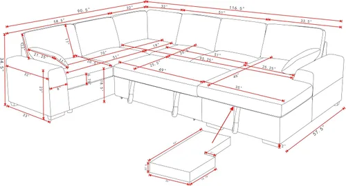 Vista 2 de Sofá cama modular convertible en forma de U de gran tamaño con sofá cama extraíble, sofá esquinero tapizado de pana de 6 plazas, sofá cama con diván