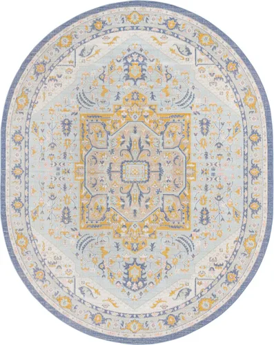 Vista 3 de Unique Loom Whitney Collection - Alfombra de área Milano (8 x 10 pies, ovalada, azul cielo/marfil)