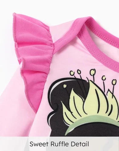 Vista 4 de Disney Princesa Cenicienta Ariel Tiana Minnie Winnie Lion King Baby Girls Boys - Mameluco de manga larga con volantes para recién nacidos hasta