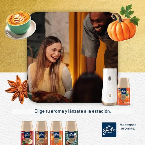 Vista 6 de Glade Recambios automáticos en aerosol, ambientador, calabaza dorada y especias, 2 x 6.2 onzas