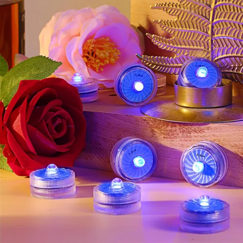 Vista 2 de Luces LED sumergibles azules, mini luces LED impermeables (paquete de 12)