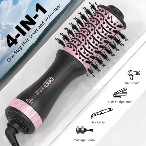 Vista 4 de DAN (100 V-240 V) Cepillo secador de pelo automático de doble voltaje, cepillo secador de pelo de viaje con adaptador de enchufe multifunción, mini