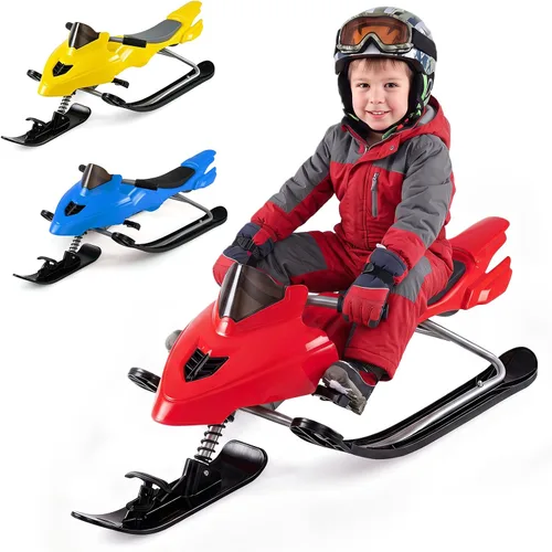 Vista 11 de Goplus Trineo Snow Racer con frenos, mango de dirección, cuerdas de Azul
