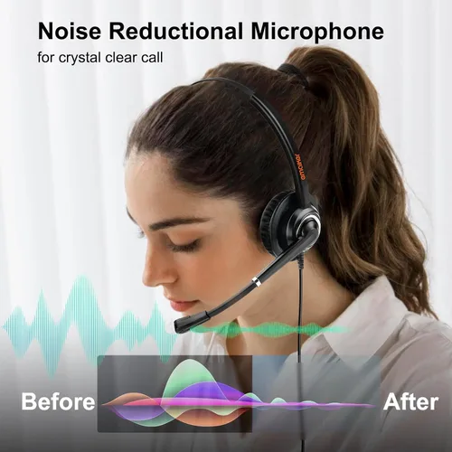 Vista 4 de Auriculares USB con micrófono para oficina centro de llamadas telefónico, auriculares USB-A ligeros de 1 oreja con micrófono con cancelación