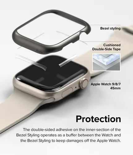 Vista 6 de Ringke Estilo de bisel [elegante marco de acero inoxidable] compatible con Apple Watch Series 9, 8, 7 (1.772 pulgadas), protector antiarañazos, Gris