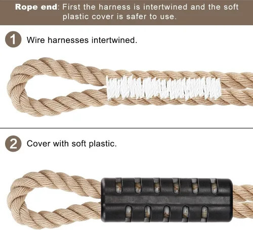 Vista 6 de SELEWARE Correas de hamaca de 2 pies, cuerda de columpio de árbol con mosquetón Kit de extensión beige, fácil instalación, soporta columpios