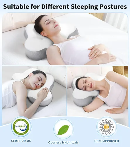 Vista 7 de Almohada cervical para el cuello, almohada para dormir de lado para adultos, almohada cervical para cuello y hombros, almohadas ortopédicas