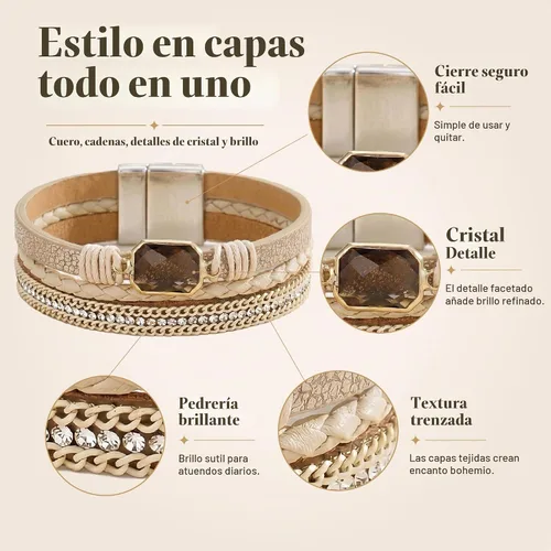 Vista 6 de Fesciory Leather Wrap Bracelet for Women, Boho Western Stacked Cuff Jewelry Beige1