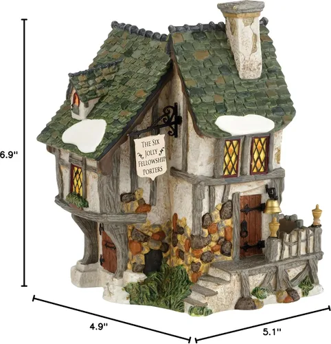 Vista 2 de Department 56 Dickens' Village Six Jolly Fellowship Porters - Casa iluminada, 6.9 pulgadas