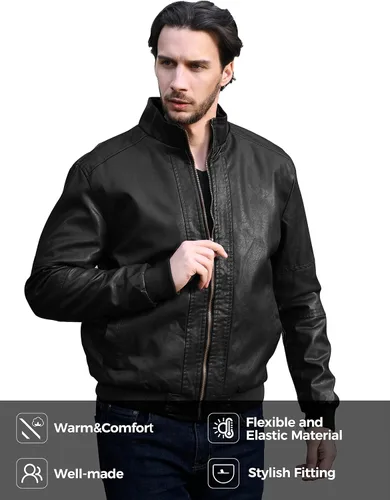 Vista 2 de WenVen Chaqueta de piel sintética con forro polar para hombre, Beige