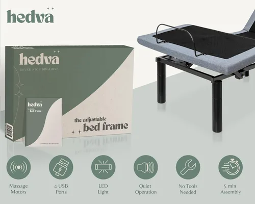Vista 6 de Hedva Base de cama ajustable con motores de masaje, 4 puertos USB, luz LED, montaje en 5 minutos, múltiples posiciones preestablecidas para máxima