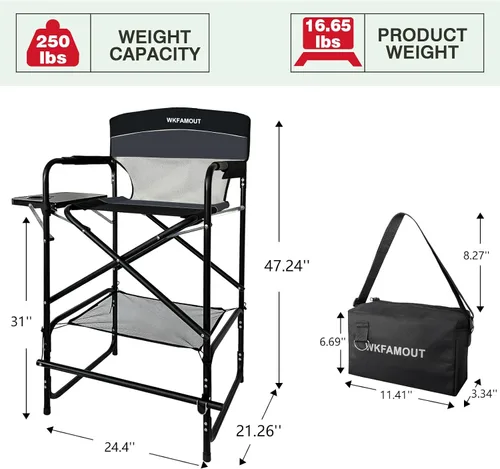 Vista 2 de Silla de director plegable alta de 30.7 pulgadas de altura del asiento, taburete de bar plegable para artista de maquillaje, pintura facial con mesa