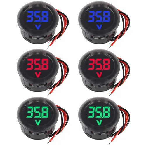 Vista 8 de Voltímetro digital para automóvil, 4 unidades, CC 4-28 V, 12 V, 24 V, voltímetro redondo de 2 cables, medidor de voltaje digital de CC para Azul